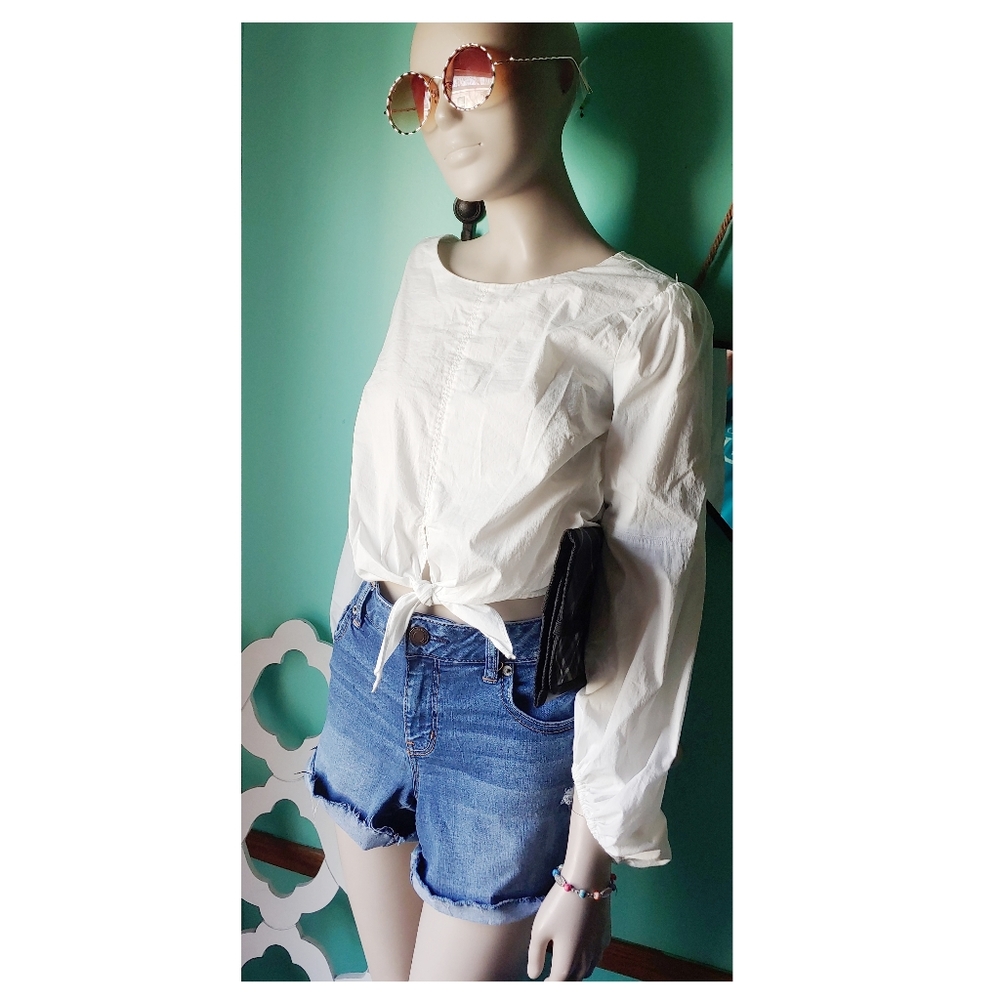 Forever 21 white linen crop top